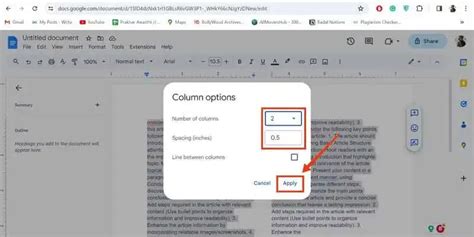 how to write in second column google docs