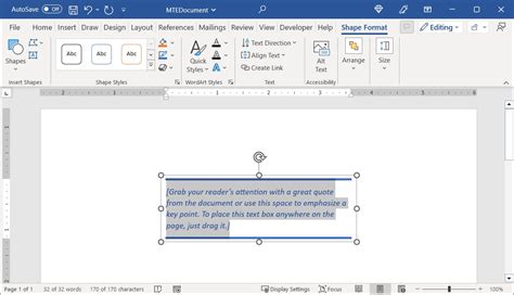 how to write in text box in word