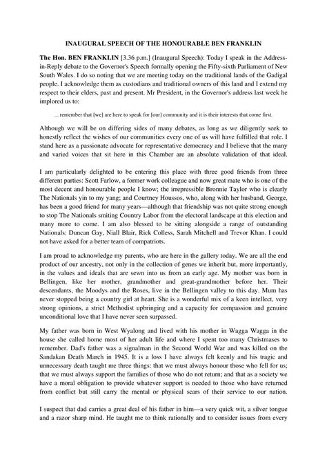 how to write inaugural speech