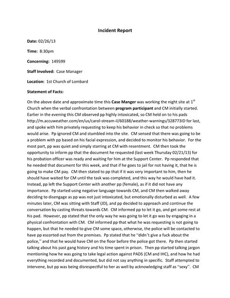 how to write incident statement sample