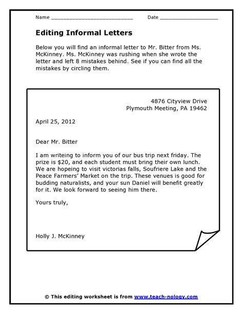 how to write informal letter writing for students