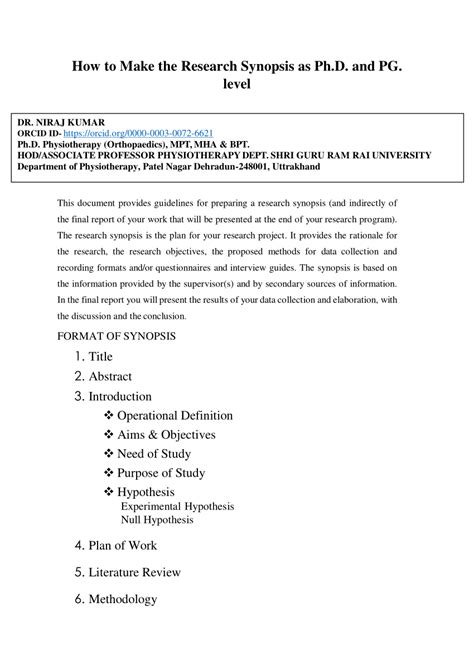 how to write introduction of research synopsis