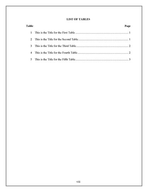 How To Write List Of Tables In Thesis