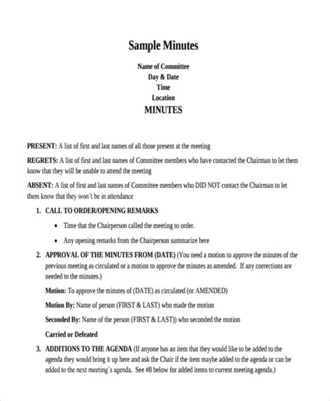 how to write minutes example