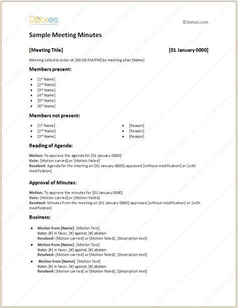 how to write minutes of a meeting in linear format