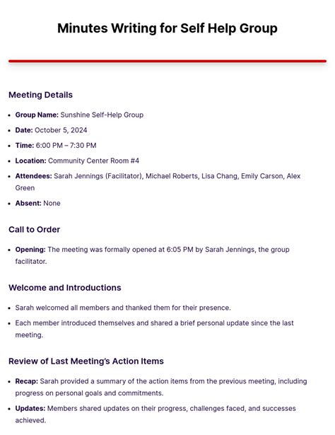 how to write minutes of a self help group