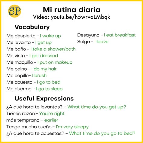 how to write my daily routine in spanish