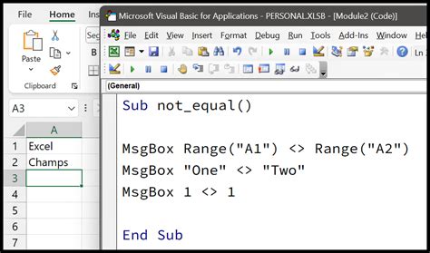 how to write not equal to in vba code