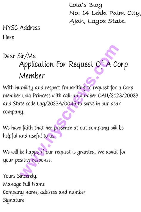 how to write nysc request letter