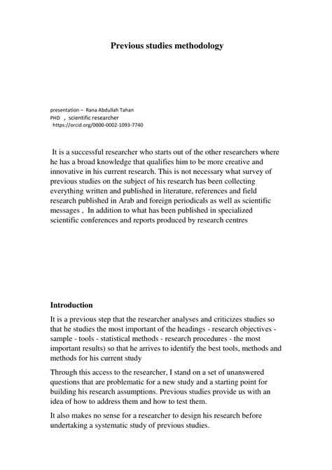 how to write previous study in research example