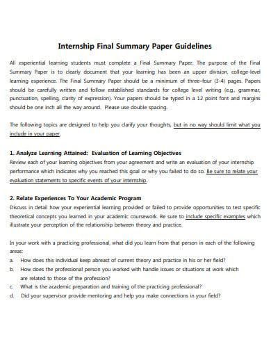how to write professional summary for internship