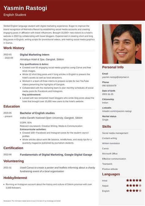 how to write profile in cv for freshers