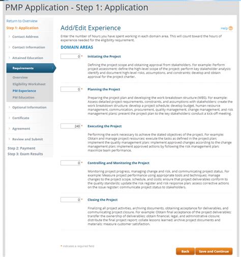 how to write project experience in pmp application