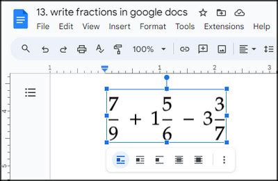 how to write proper fractions in google docs