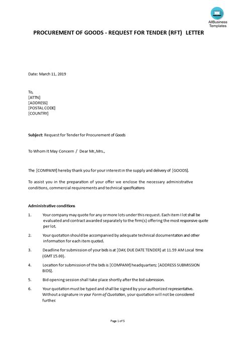 how to write quotation letter for tender in word format
