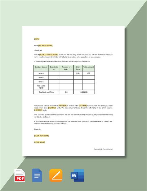 how to write quotation letter in word format