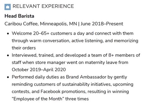 how to write relevant work experience sample