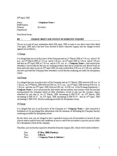 how to write reply of charge sheet
