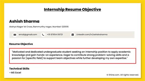 how to write resume objective for internship