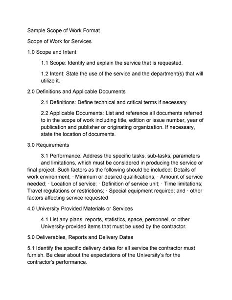 how to write scope of work template