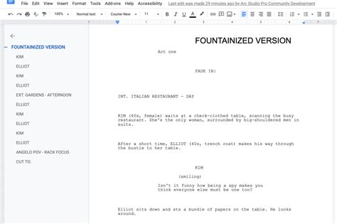 how to write screenplay in google docs