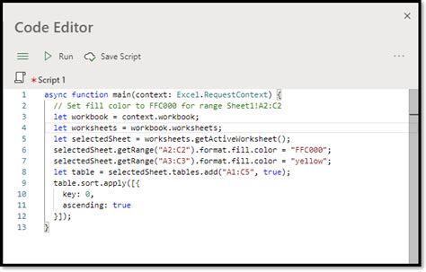 how to write script in excel online