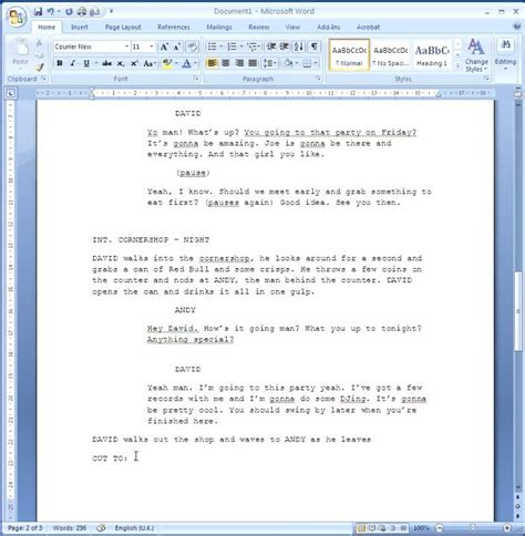 how to write script on word