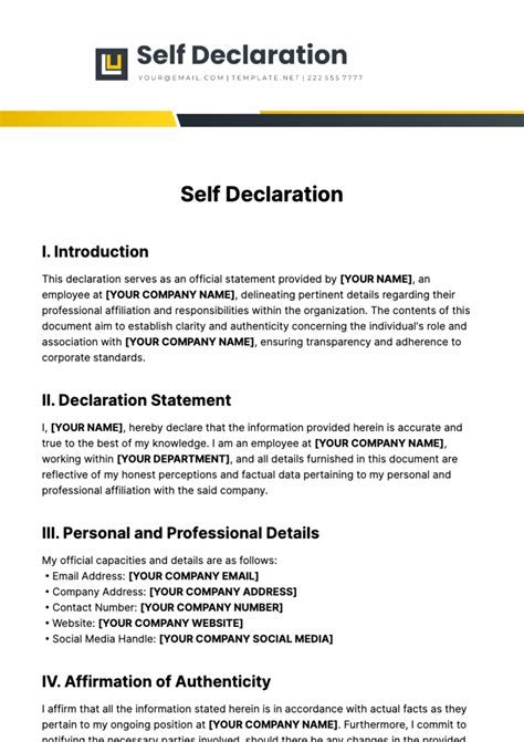 how to write self declaration in resume