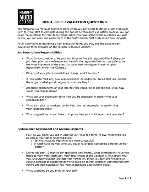 how to write self evaluation sample answers