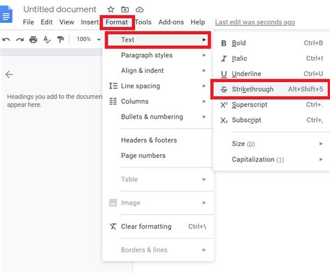 how to write strikethrough text in google docs
