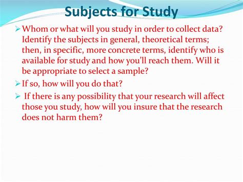 how to write subject of the study in research sample