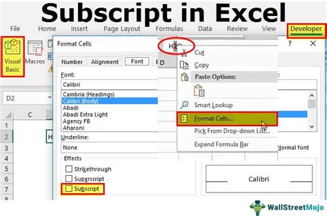 how to write subscript in excel shortcut