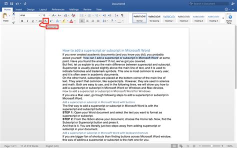 how to write subscript in word mac