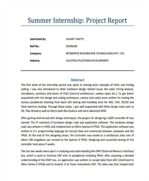 how to write summer internship report