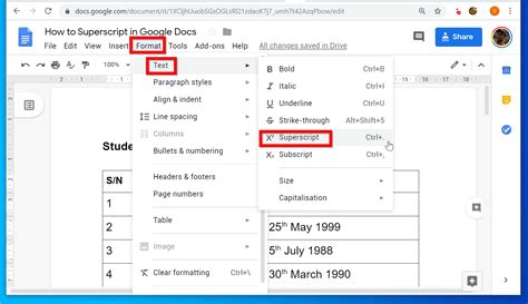 how to write superscript in google docs