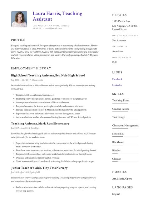 how to write teaching assistant experience in resume