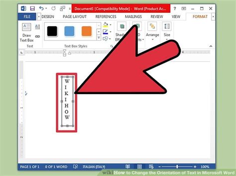 how to write text horizontally in word