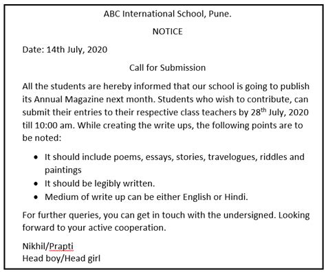 how to write time in notice writing