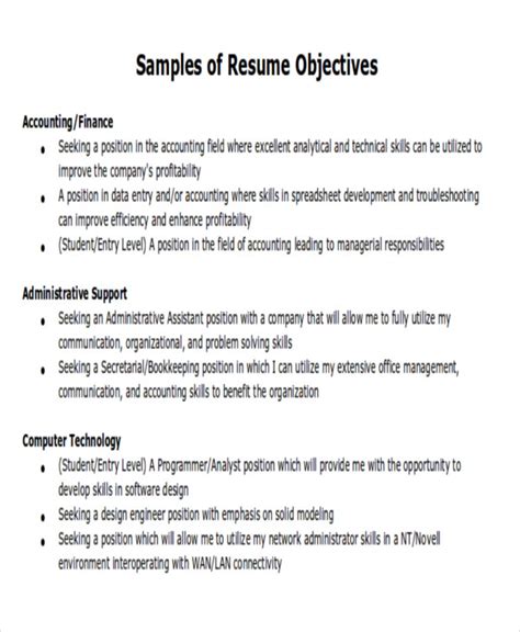 how to write work objectives examples
