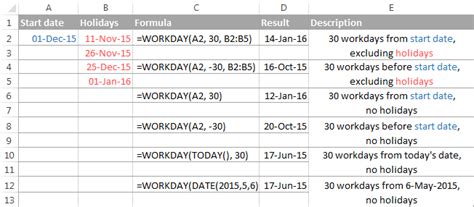 how to write working days in excel