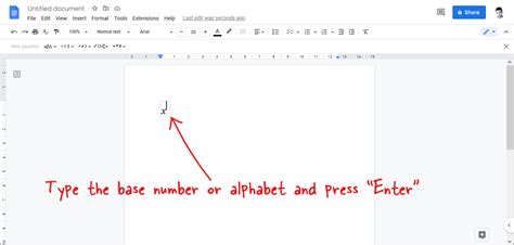 how to write x 2 in google docs