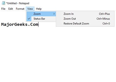 how to zoom in notepad windows 10