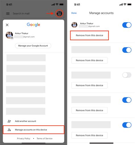 how to.remove gmail from.iphone device