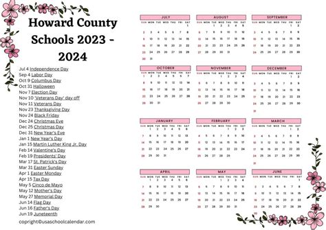 Howard County Calendar 2024-25
