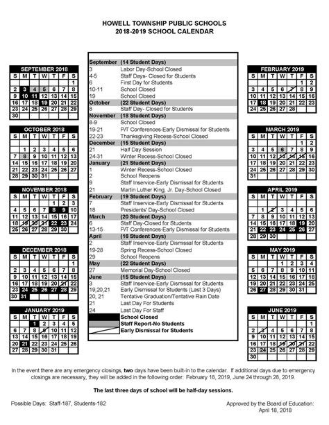 howell nj public school calendar