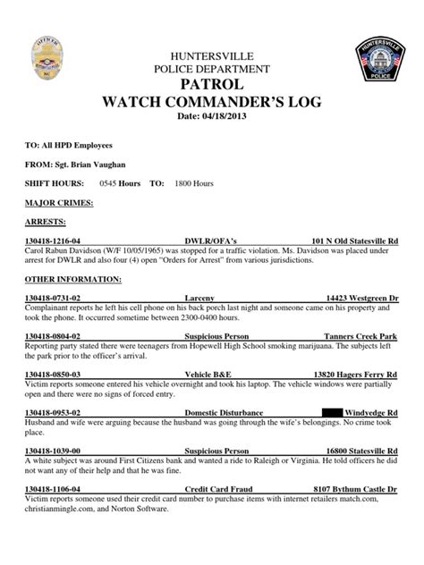 hpd arrest log
