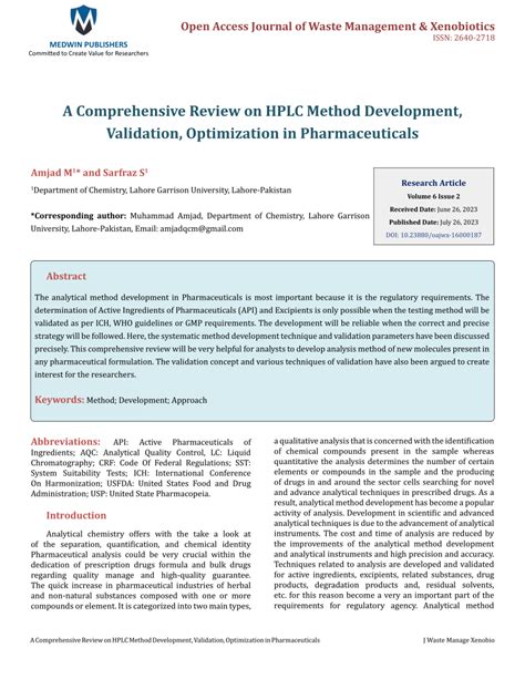 Hplc Method Development A Review