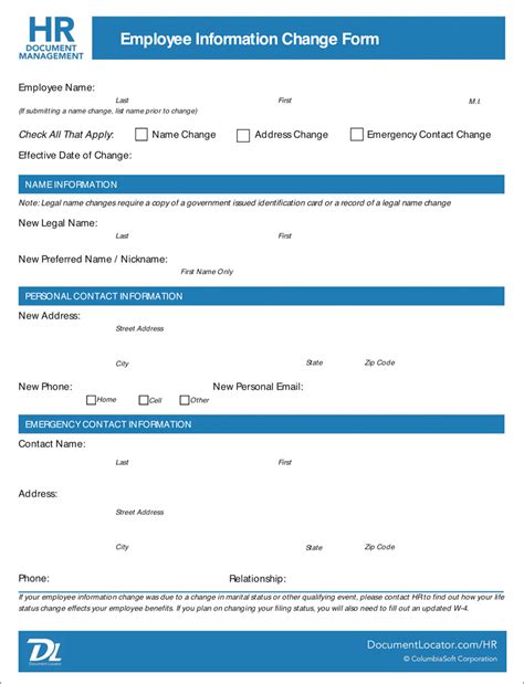 hr address change form template