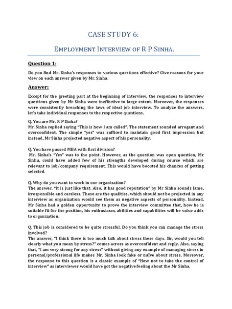 hr case study interview questions and answers