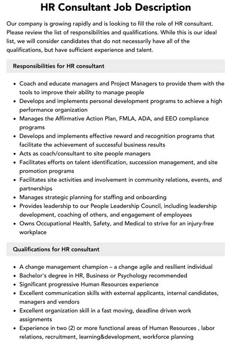 hr consultant role description